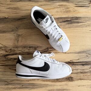 NIKEiD Full Grain Leather Classic Cortez Sneakers with Black Swoosh